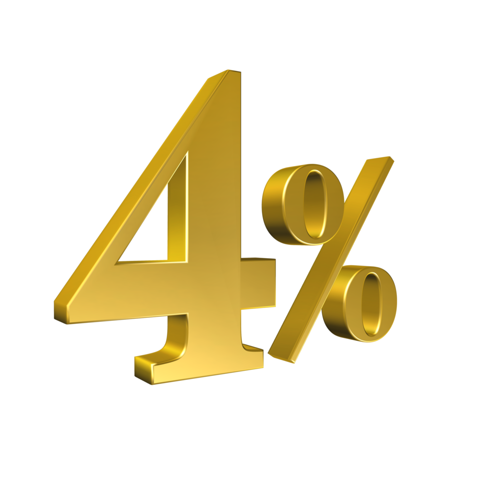 4 Percent Gold Number Four 3D Rendering png