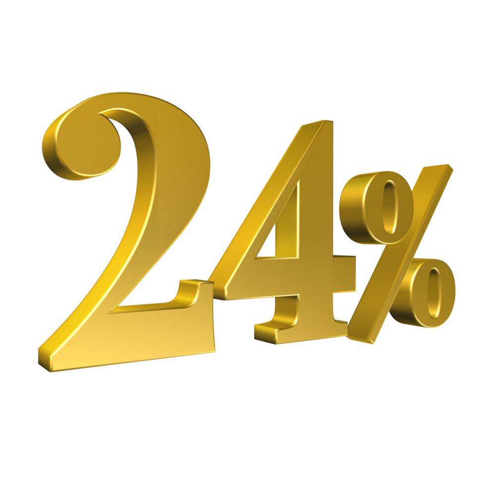 24 Percent Gold Number Twenty Four 3D Rendering png