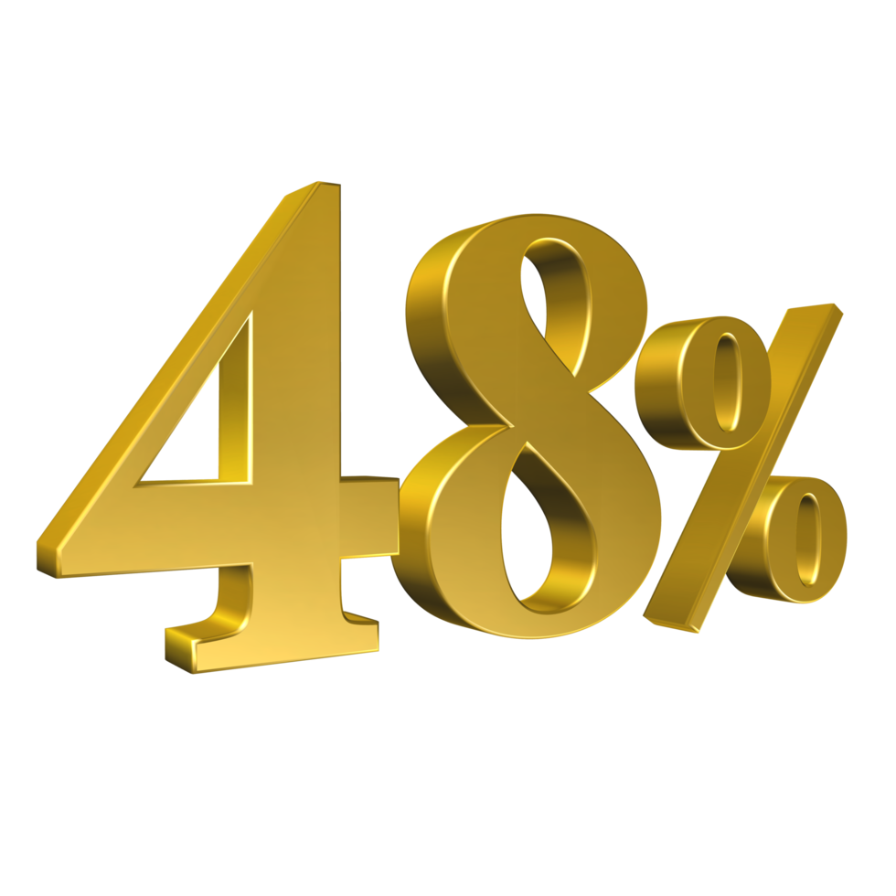 48 Percent Gold Number Forty Eight 3D Rendering png