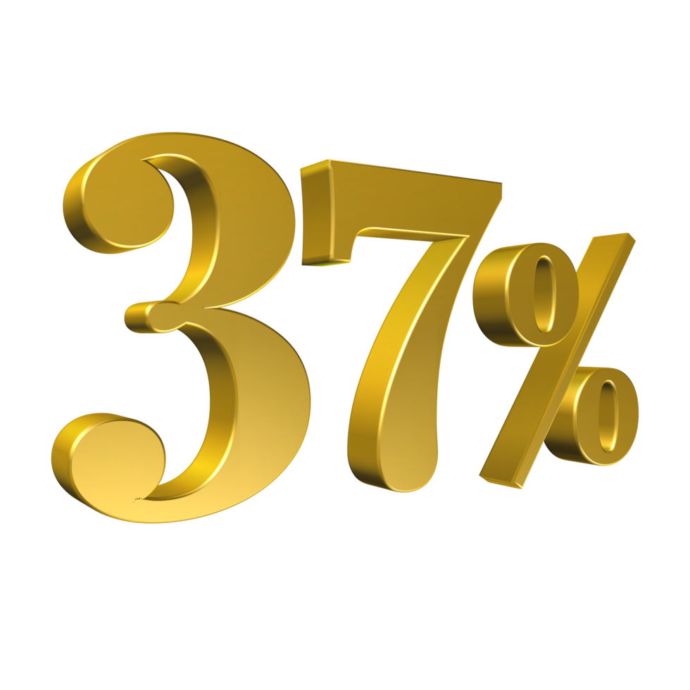 37 Percent Gold Number Thirty Seven 3D Rendering png