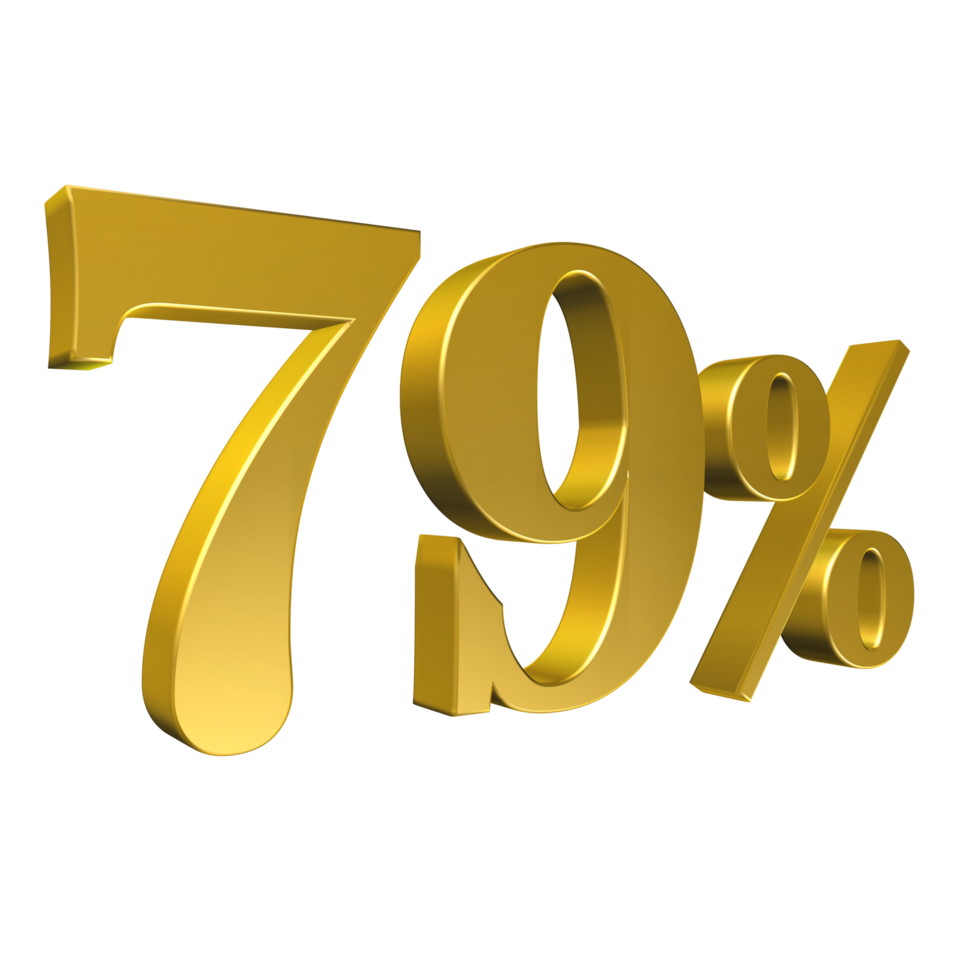 79 procent goud nummer negenenzeventig 3D-rendering png