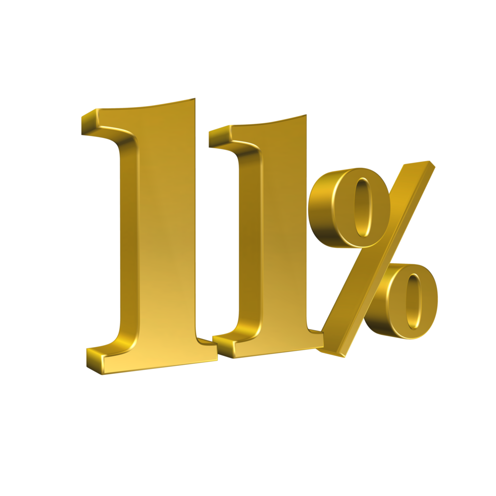 11 por cento de ouro número onze renderização em 3d png