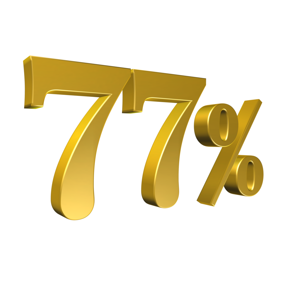 77 Percent Gold Number Seventy Seven 3D Rendering 8506517 PNG