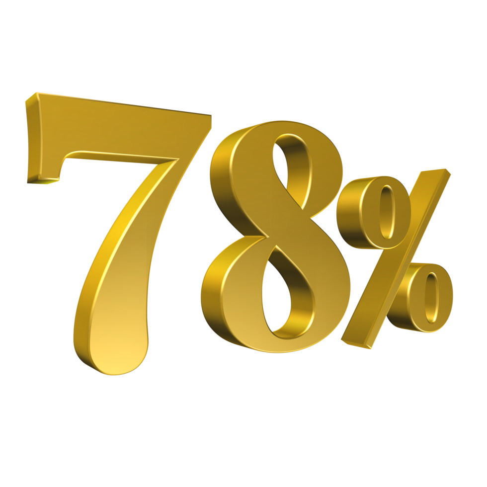 78 Percent Gold Number Seventy Eight 3D Rendering png