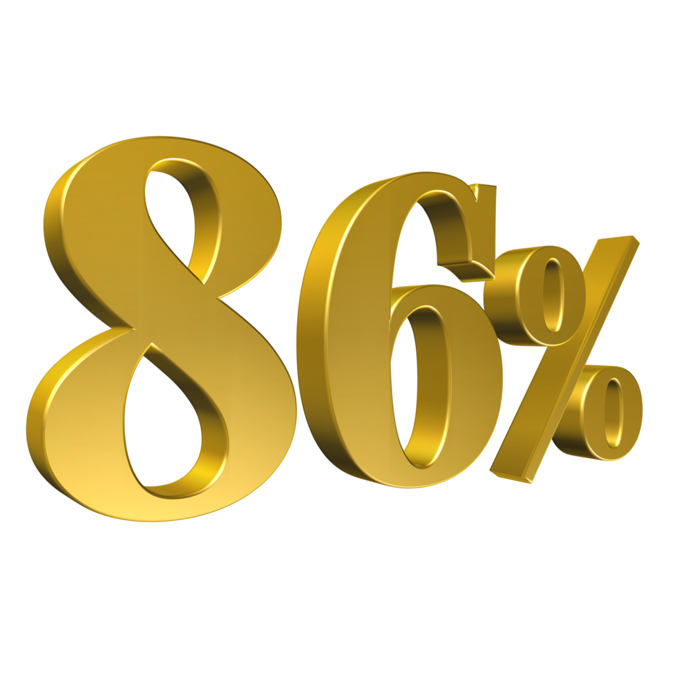 86 Percent Gold Number Eighty Six 3D Rendering png