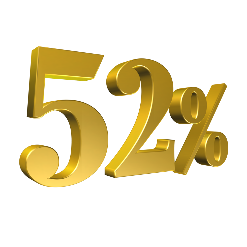 52 Percent Gold Number Fifty Two 3D Rendering png