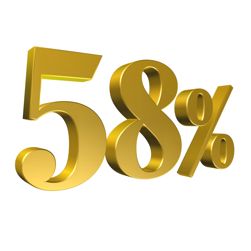 58 Percent Gold Number Fifty Eight 3D Rendering png