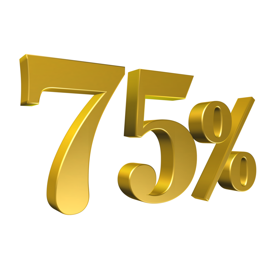 75 Percent Gold Number Seventy Five 3D Rendering png