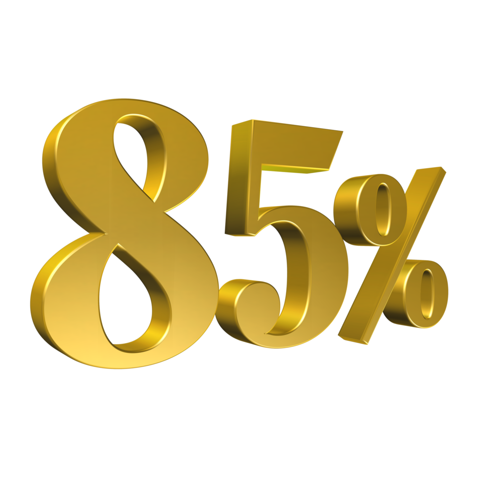 85 Percent Gold Number Eighty Five 3D Rendering png