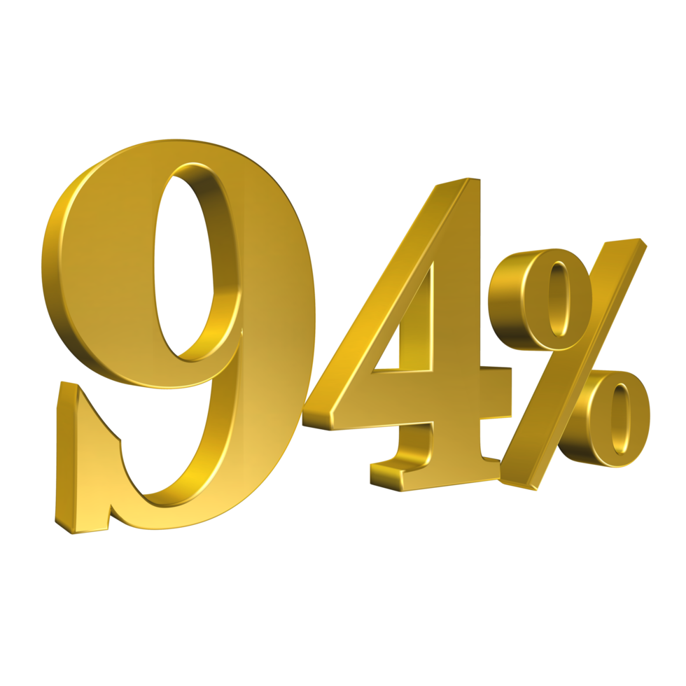 94 per cento oro numero novantaquattro rendering 3d png