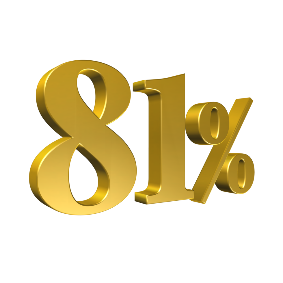 81 Percent Gold Number Eighty One 3D Rendering png