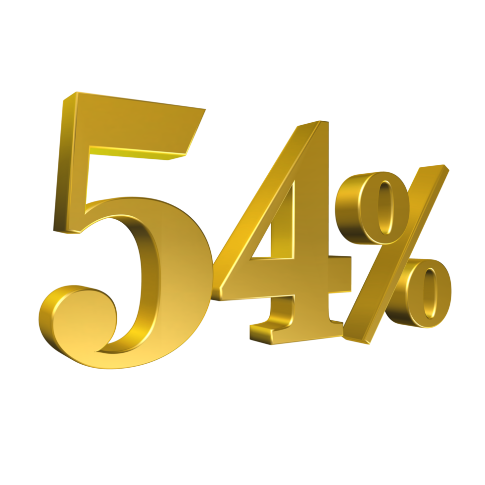 54 Percent Gold Number Fifty Four 3D Rendering png