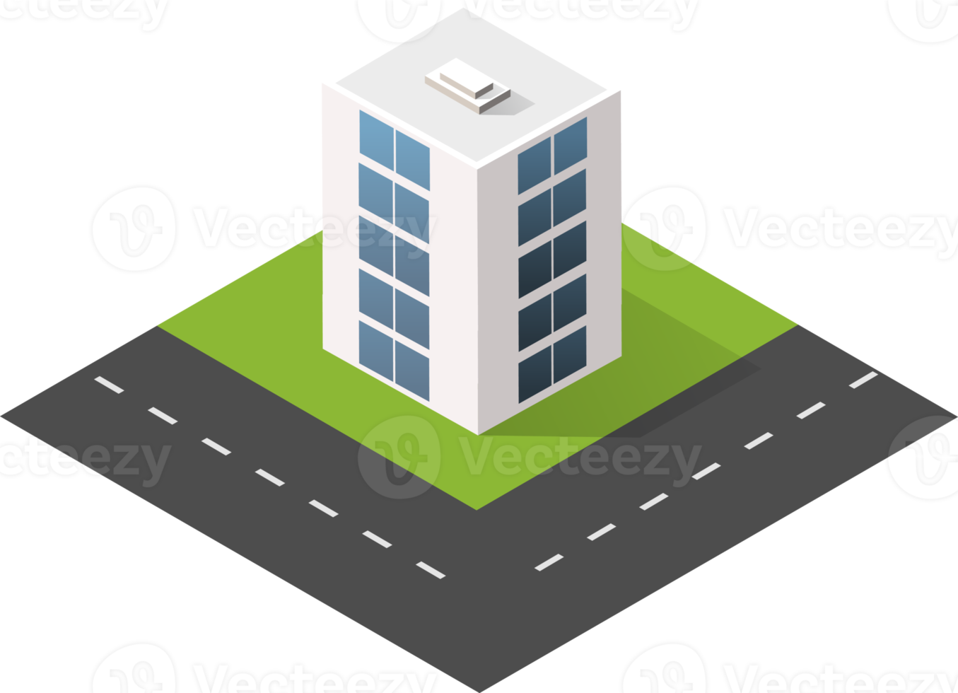 Urban isometric icons for the web with houses and streets png