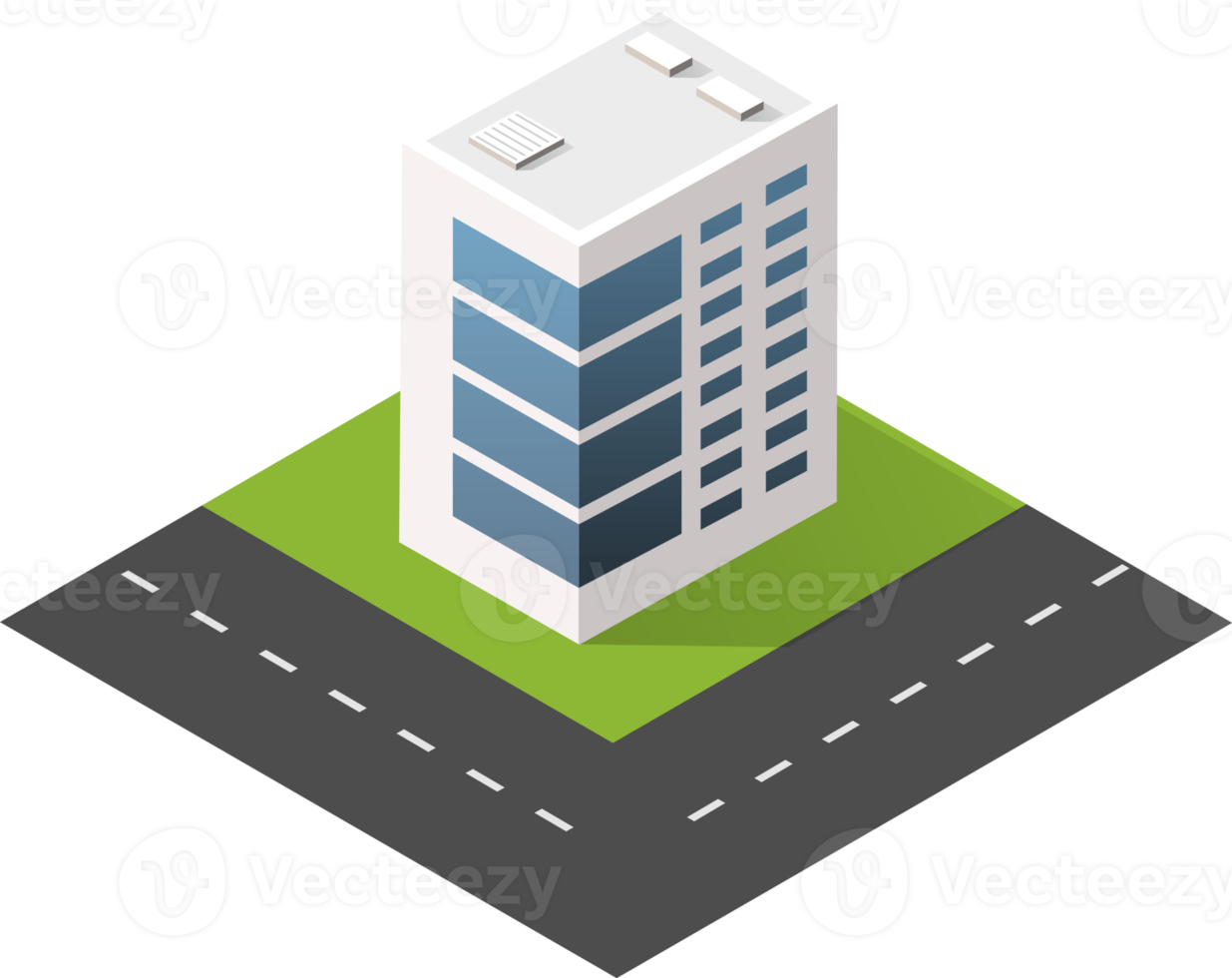 Urban isometric icons for the web with houses and streets png