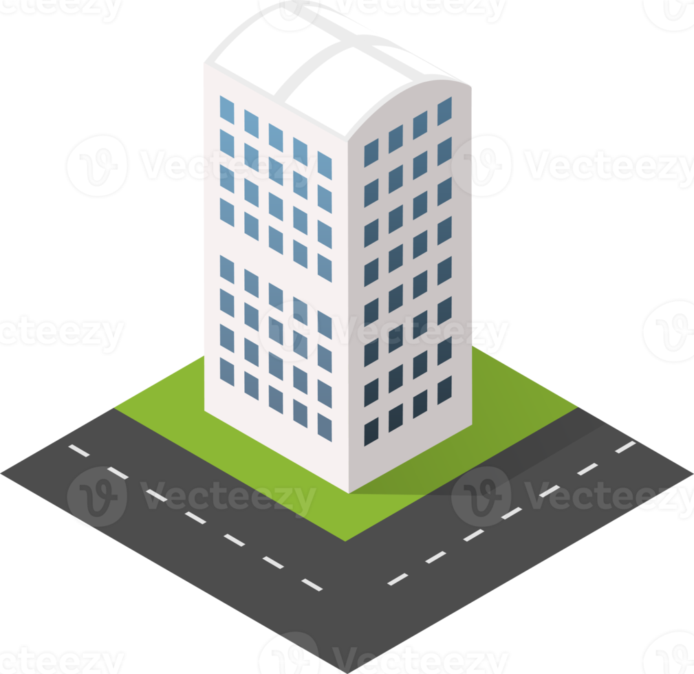 Urban isometric icons for the web with houses and streets png