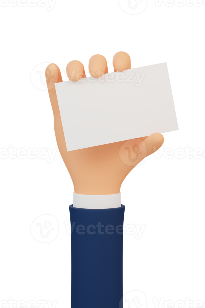 3d cartoon hand holding a blank card. Hand with white card template. 3d illustration. 3d render. png
