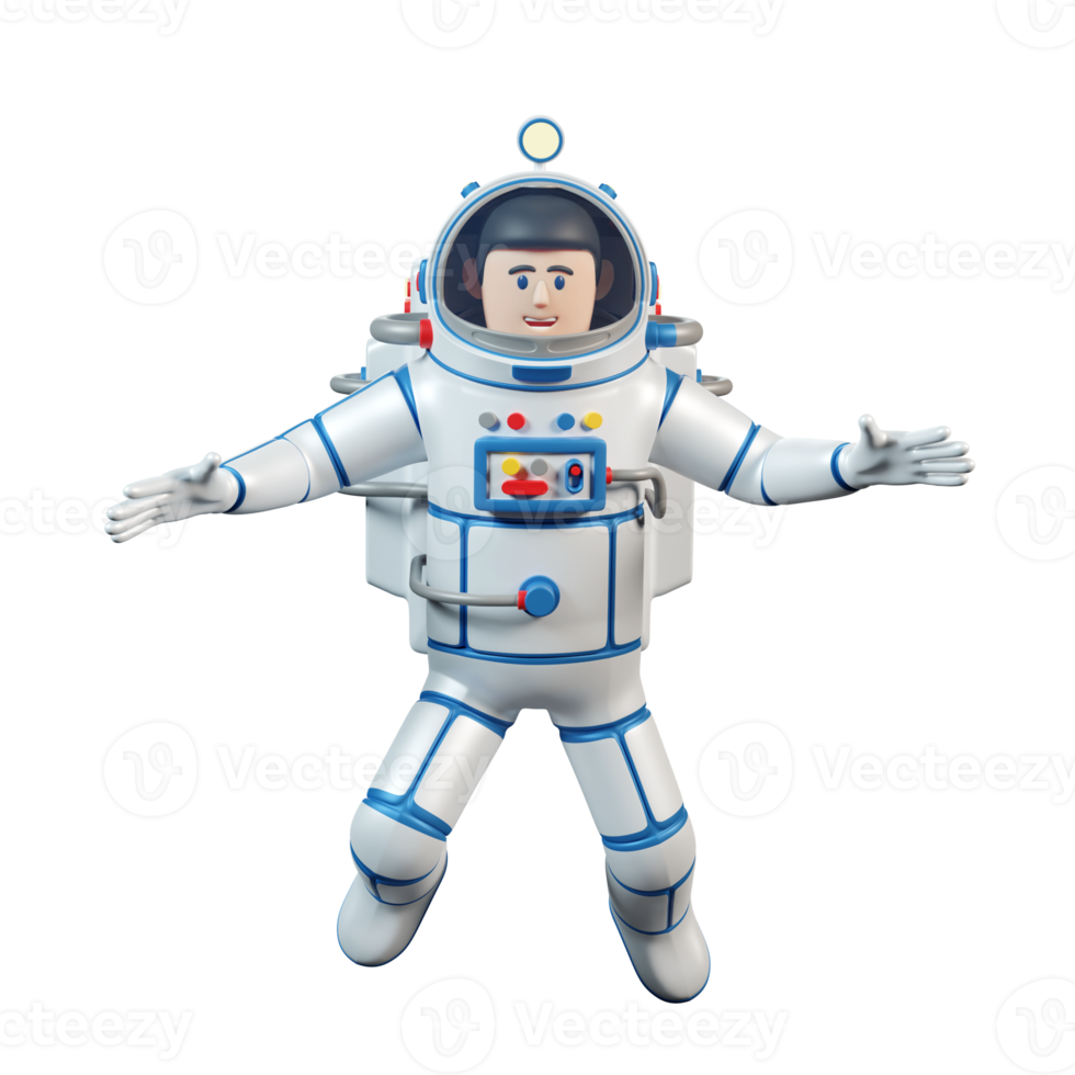 astronauta in tuta spaziale. cartone animato 3d astronauta vola nello spazio aperto. illustrazione 3d. rendering 3d. png