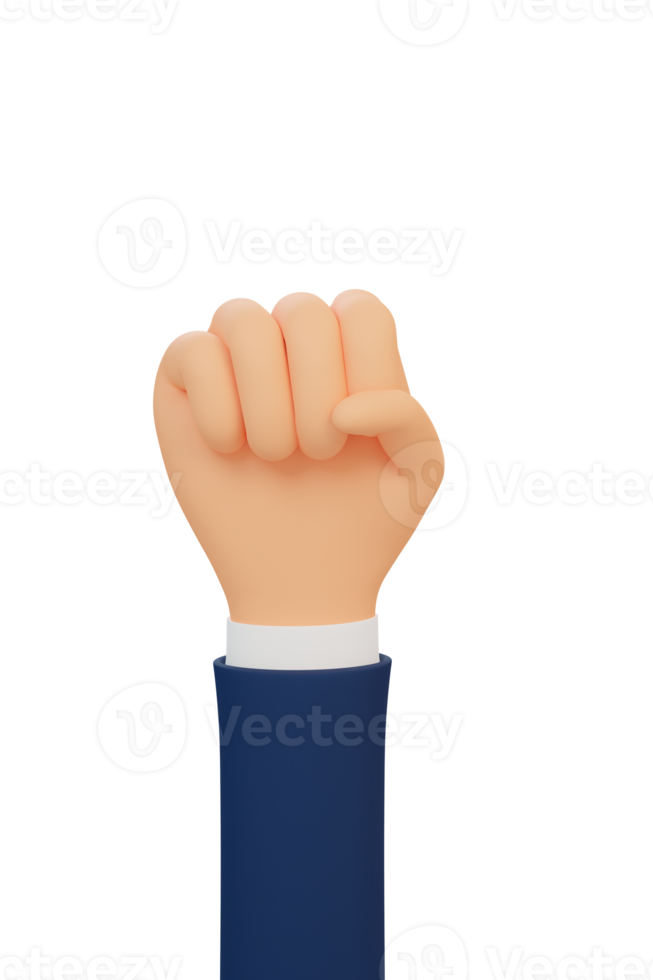 3d cartoon fist. The hand is clenched into a fist. Isolated illustration. 3d illustration. 3d render. png