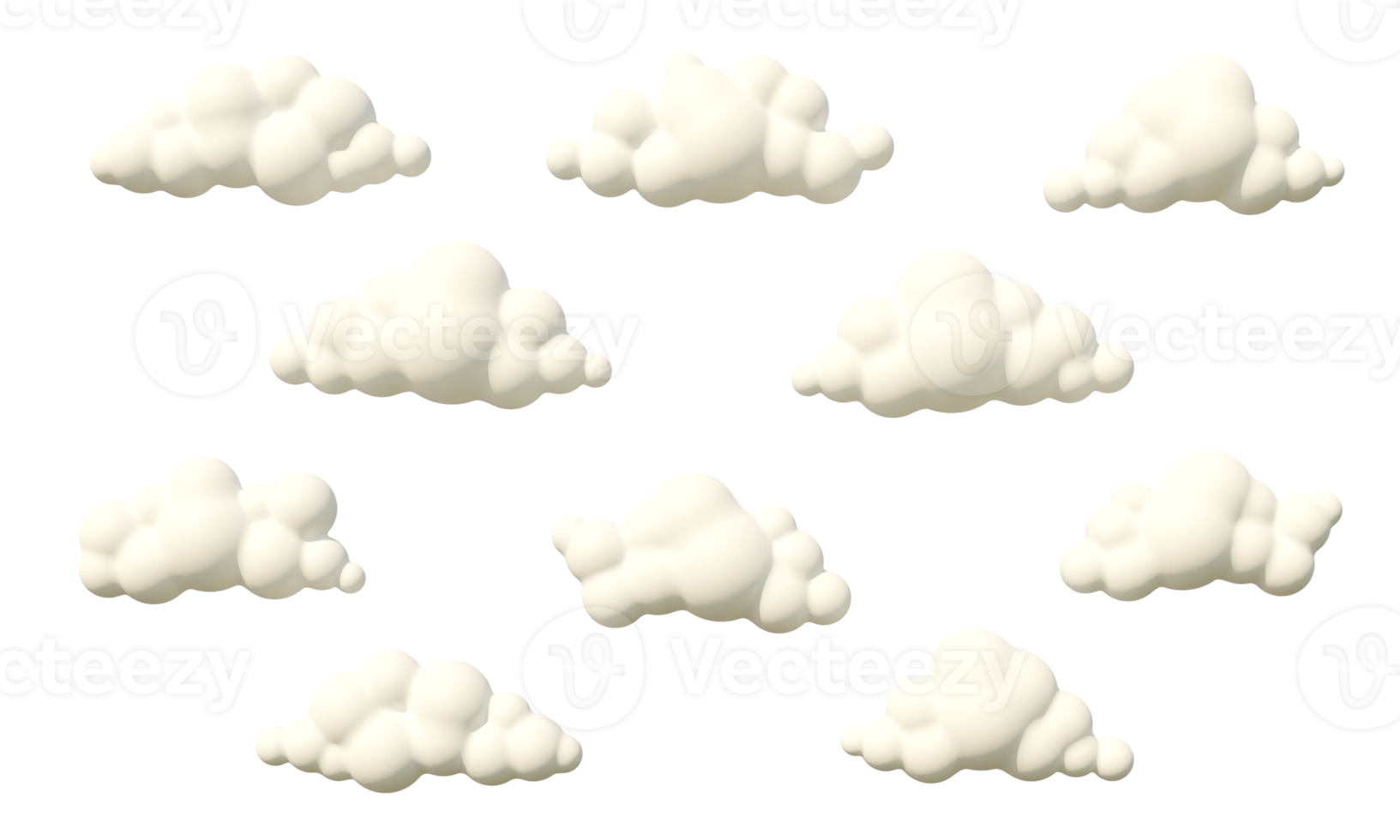 Fluffy clouds cartoon - 3d set png