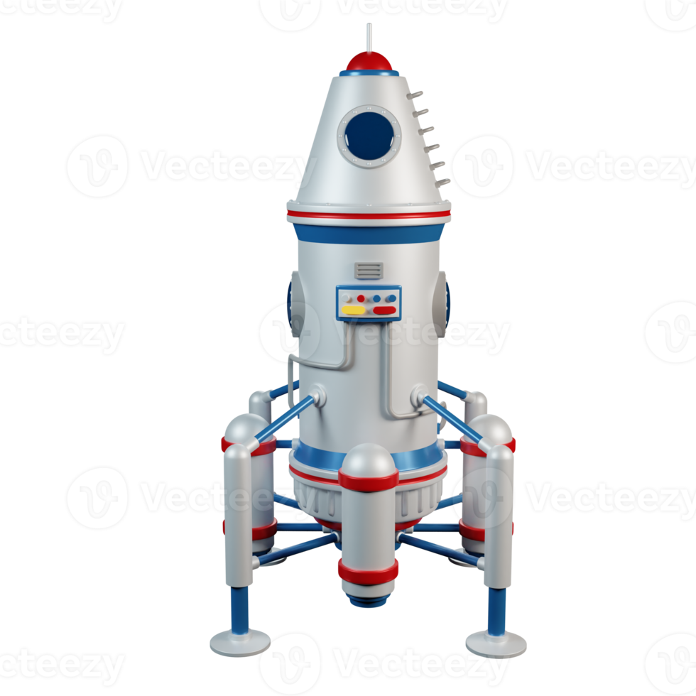 Modulo di atterraggio spaziale 3D. astronave del fumetto 3d. rendering 3d. illustrazione 3d. png