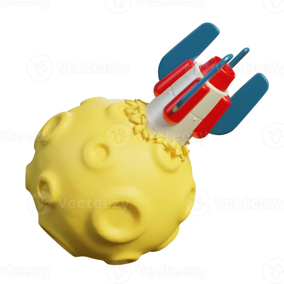 Rocket crashed on the moon. Toy Rocket sticks out of the moon. png