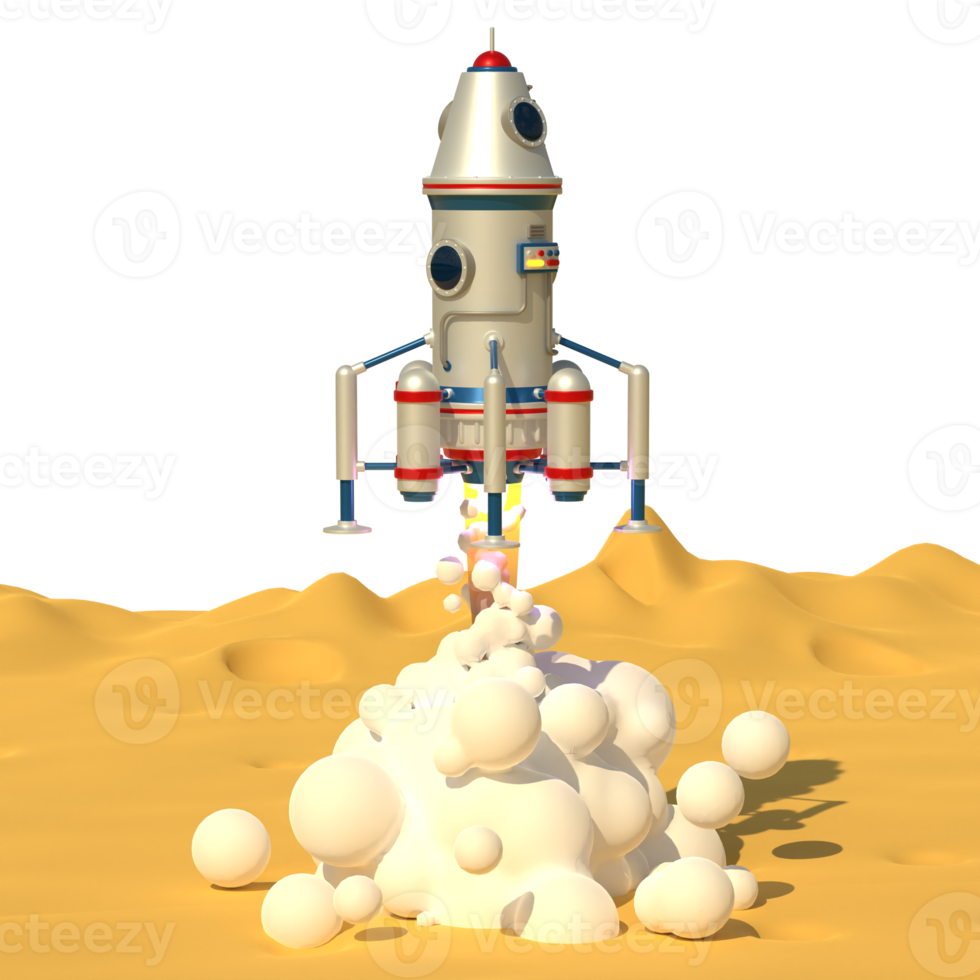 vaisseau spatial atterrissant sur la surface de la planète avec des cratères. Illustration 3D. rendu 3D. png