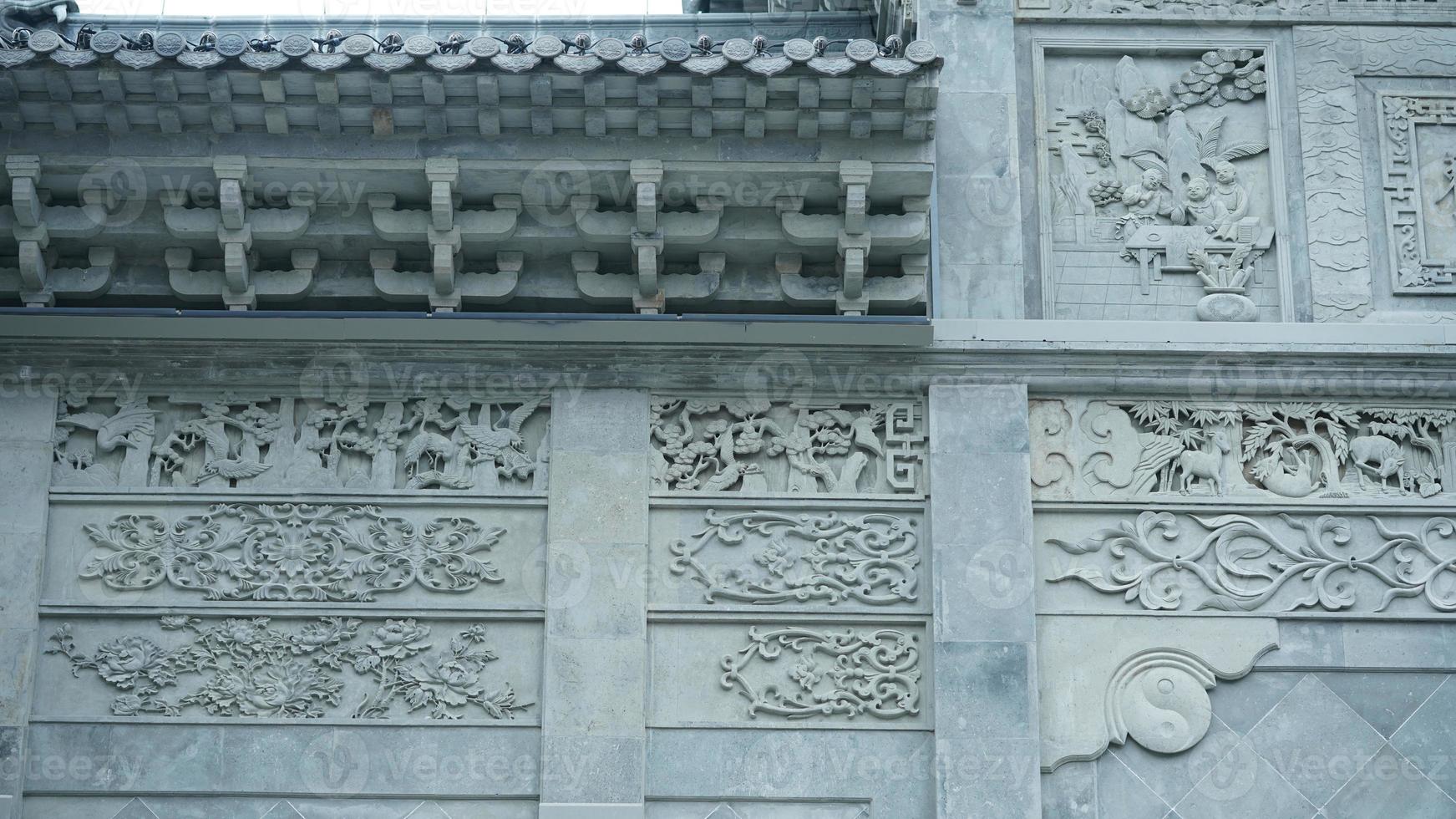 The old Chinese architectures made by the bricks and decorated with the brick sculpture photo