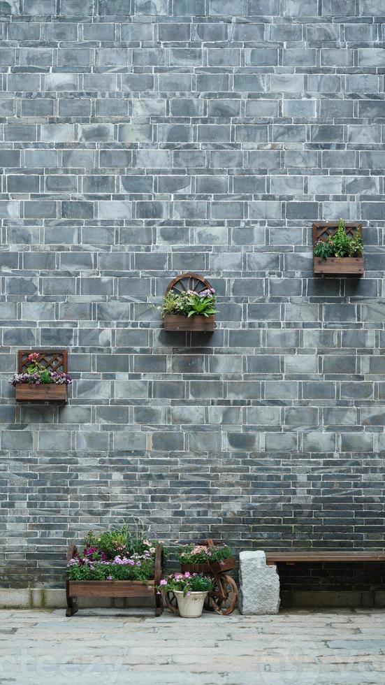 The old Chinese architectures made by the bricks and decorated with the brick sculpture photo