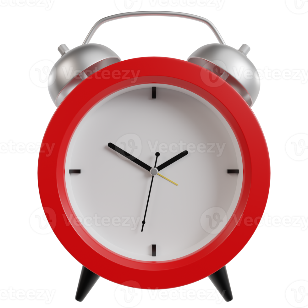 Red retro alarm clock 3D illustration png