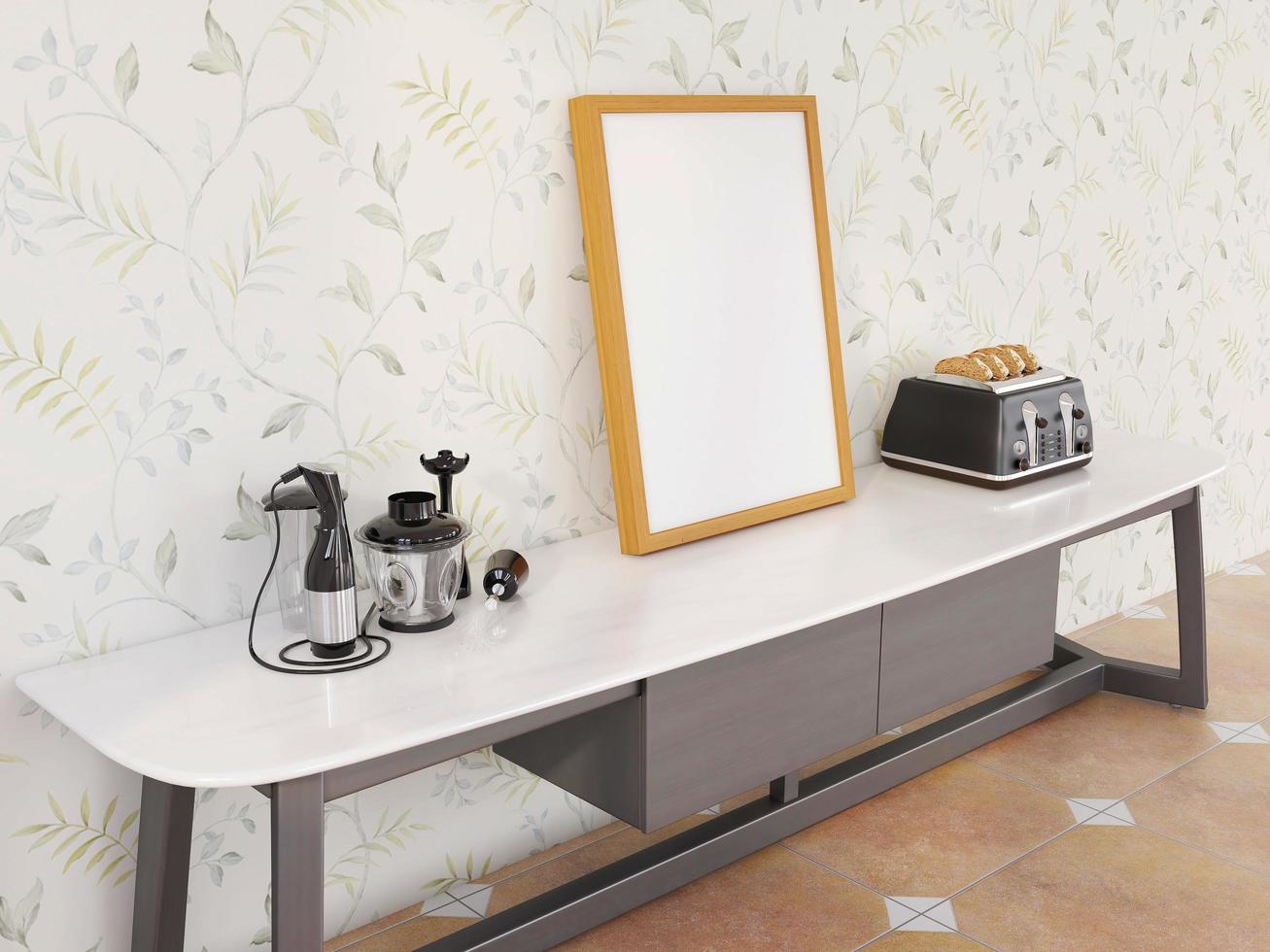 Frame Mockup on the Modern White Desk photo