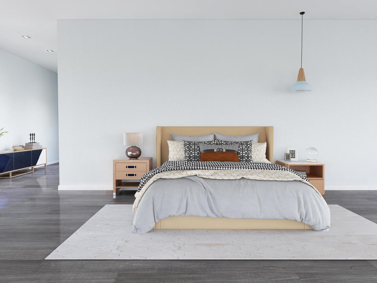 Wall Mockup in the Modern Bedroom photo