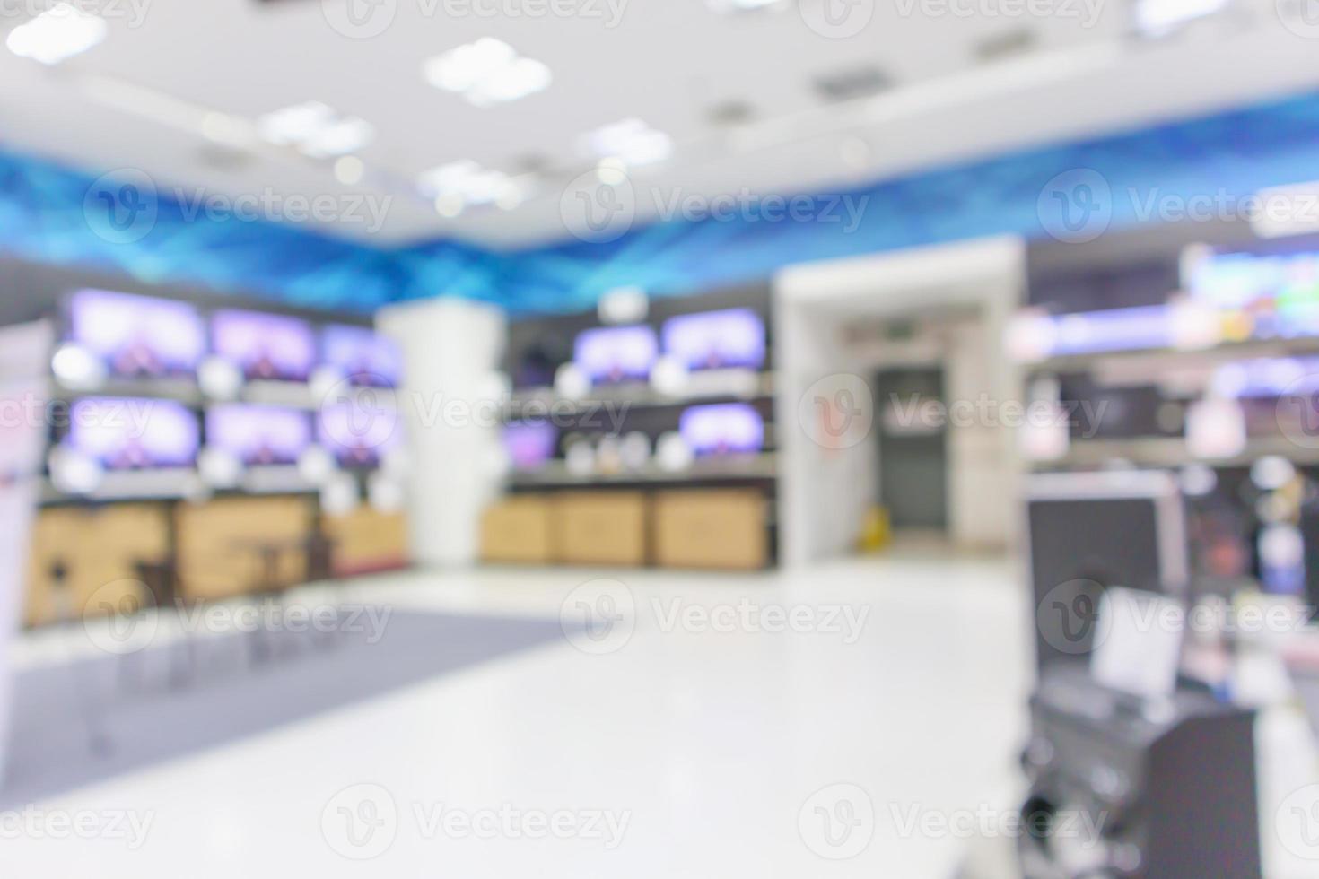 eletronic department store show Television TV and home appliance with bokeh light blurred background photo