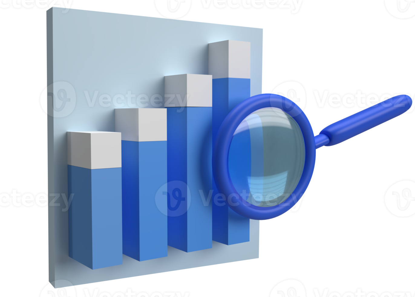 bar graph with magnifying glass  for web analytics 3d rendering png
