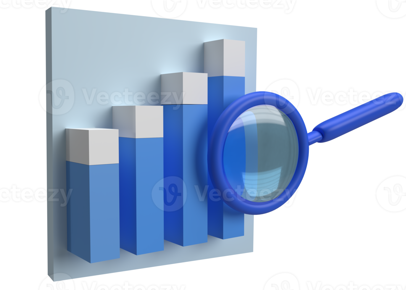 staafdiagram met vergrootglas voor 3D-rendering van webanalyse png