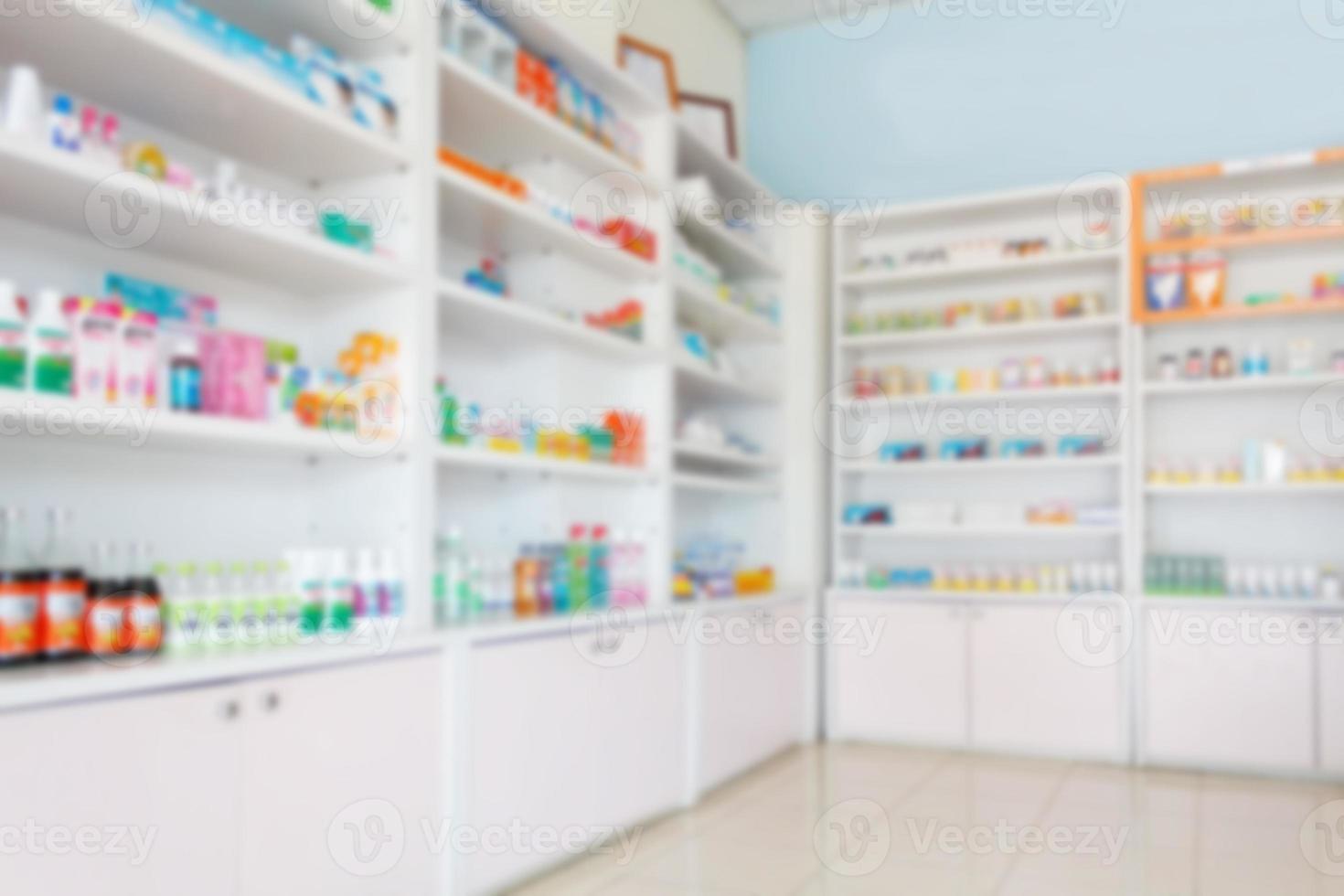 Pharmacy drugstore blur abstract backbround with medicine and healthcare product on shelves photo