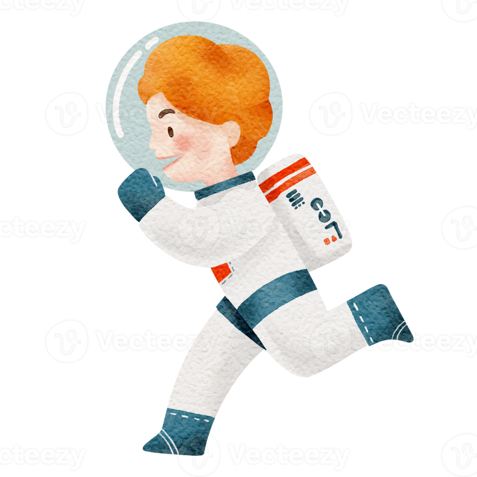 Astronaut characters in outer space suit watercolor png