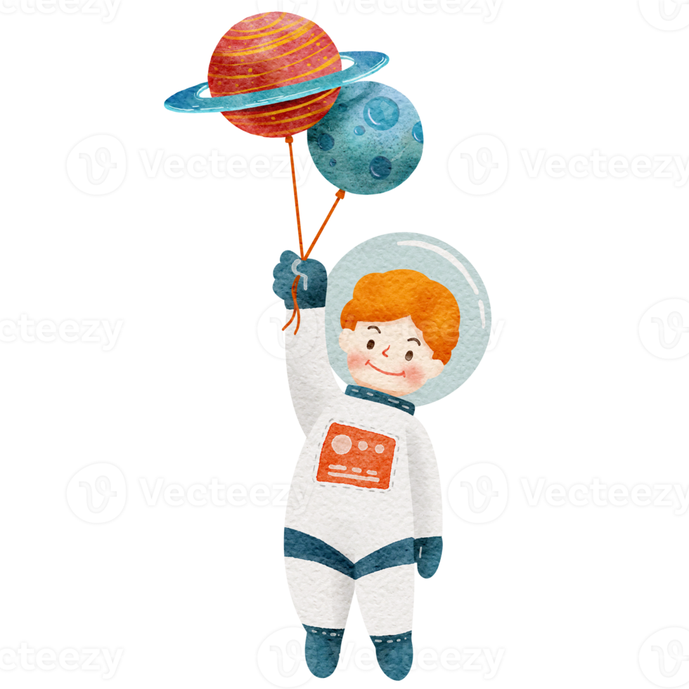 personajes de astronautas en traje espacial exterior acuarela png