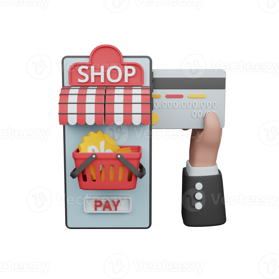 3d rendering online payment for ecommerce or online shop isolated useful for business online design png