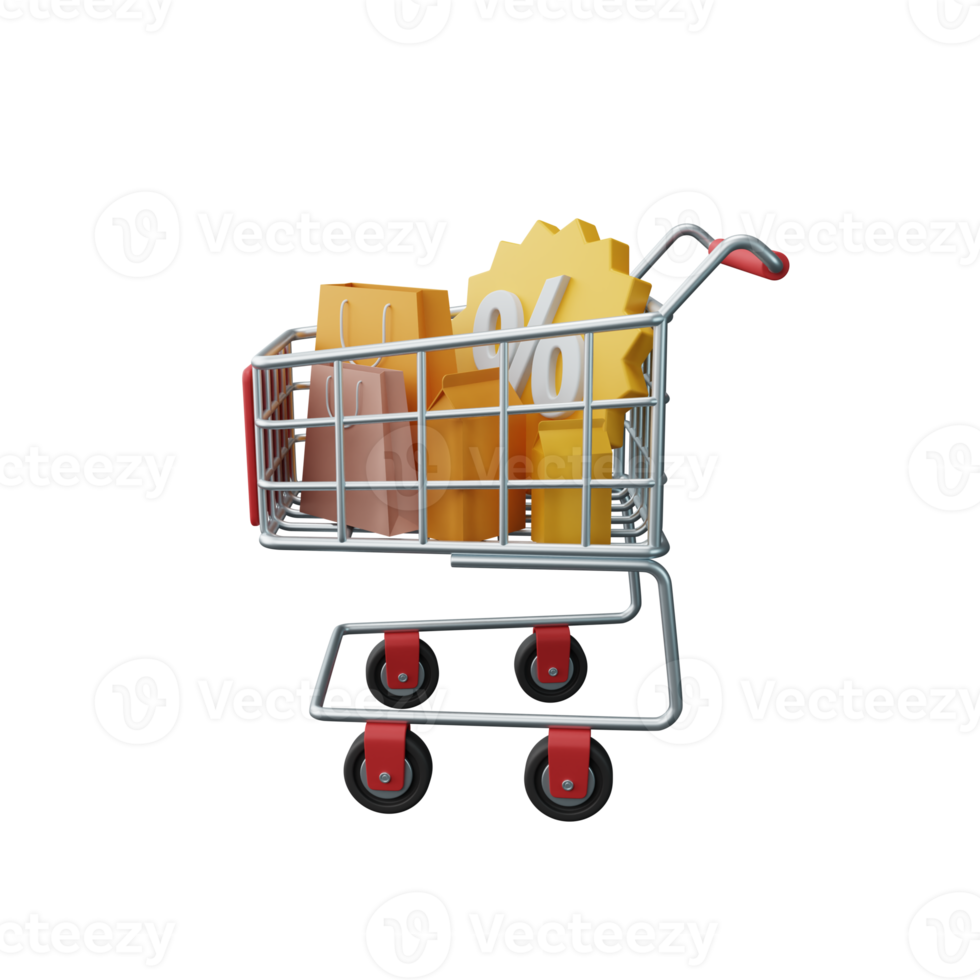3d rendering shopping cart for ecommerce or online shop isolated useful for business online design png