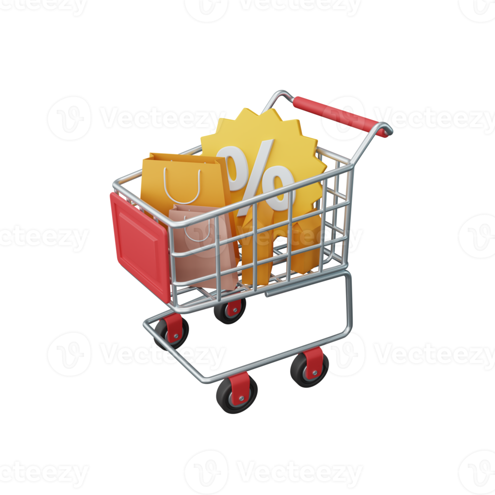 3d rendering shopping cart for ecommerce or online shop isolated useful for business online design png