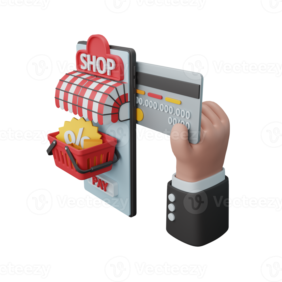 Pagamento on-line de renderização 3D para comércio eletrônico ou loja on-line isolado útil para design on-line de negócios png