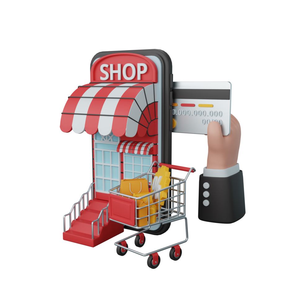 3D-Rendering Online-Zahlung für E-Commerce oder Online-Shop isoliert nützlich für Business-Online-Design png