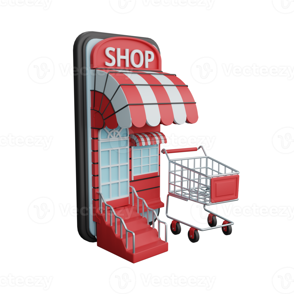 3d rendering shopping online on smartphone isolated useful for ecommerce or business online design png