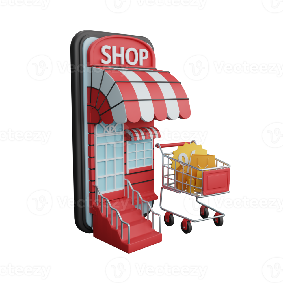 3d rendering shopping online on smartphone isolated useful for ecommerce or business online design png