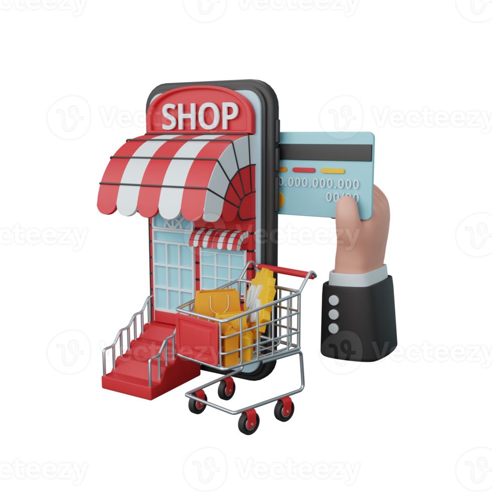 3d rendering online payment for ecommerce or online shop isolated useful for business online design png
