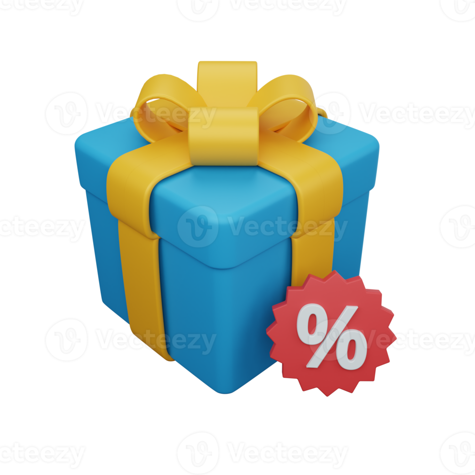 Confezione regalo di rendering 3d con sconto isolato utile per il design online di e-commerce o business png