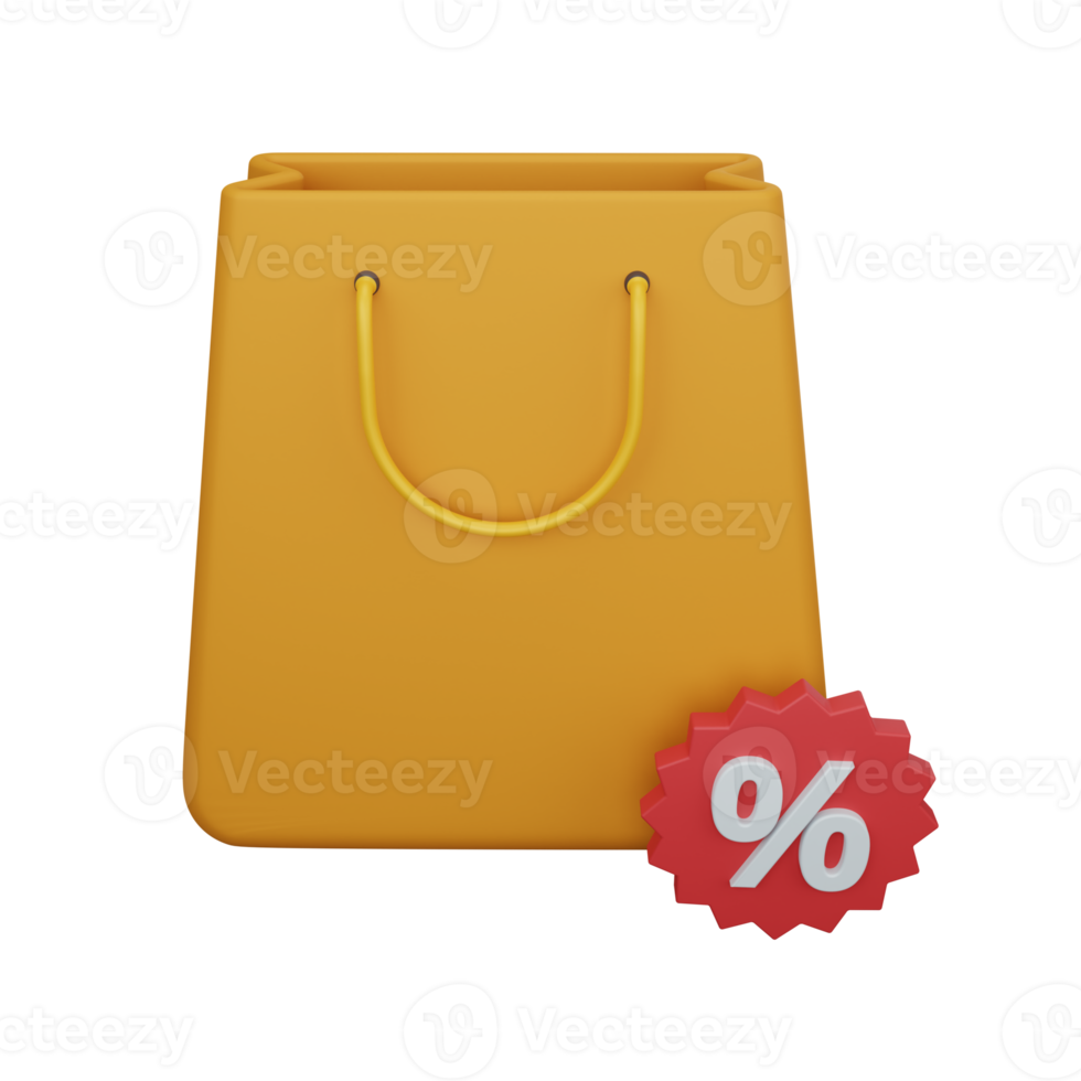 3d rendering shopping bag with discount isolated useful for ecommerce or business online design png