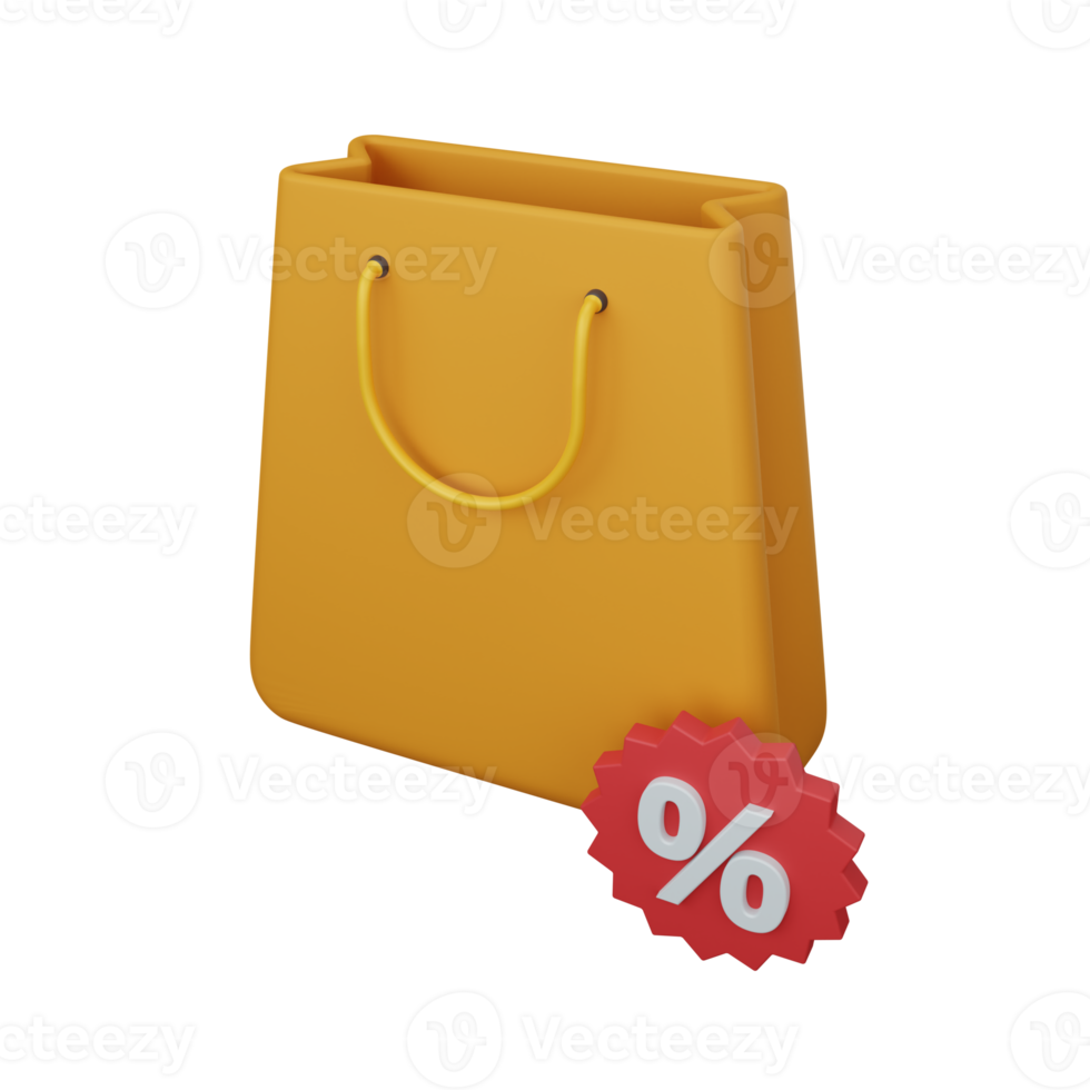 3d rendering shopping bag with discount isolated useful for ecommerce or business online design png