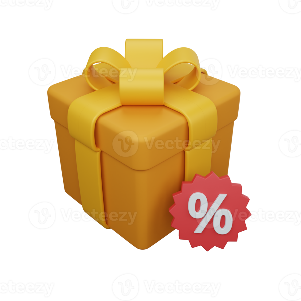 3d rendering gift box with discount isolated useful for ecommerce or business online design png