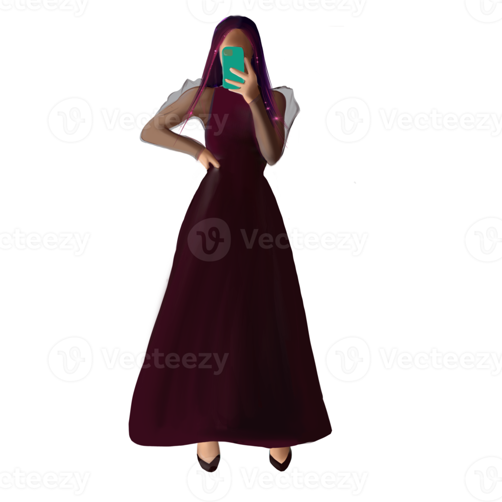 garota de vestido de baile tira uma selfie png